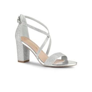 Silver Block Heel Glitter Crisscross Strap Heels Size 8